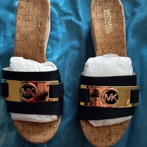Michael Kors navy and Gold Warren platform sandals/slide